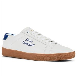 SAINT LAURENT Court Classic Leather Sneakers With Blue Metallic Tab